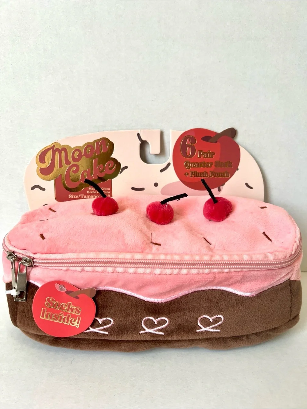 NWT Moon Cake Cherry Plush Pouch & Socks